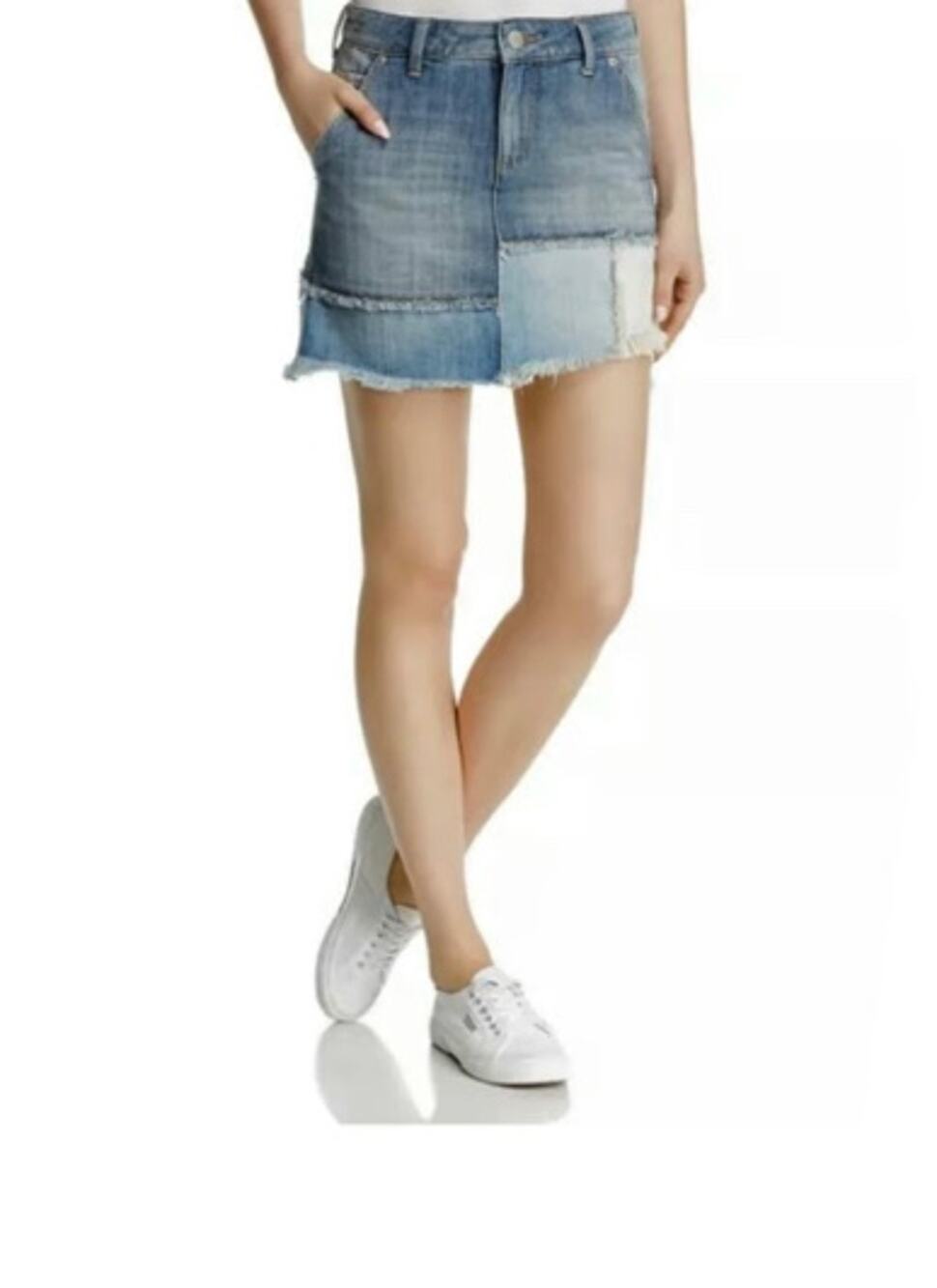 True Religion Womens L Patchwork Denim Mini Skirt Boho Y2K NEW Trendy Blue NEW